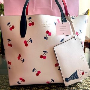 Kate Spade  Bing Large Reversible Cherry Tote In Cream Multi